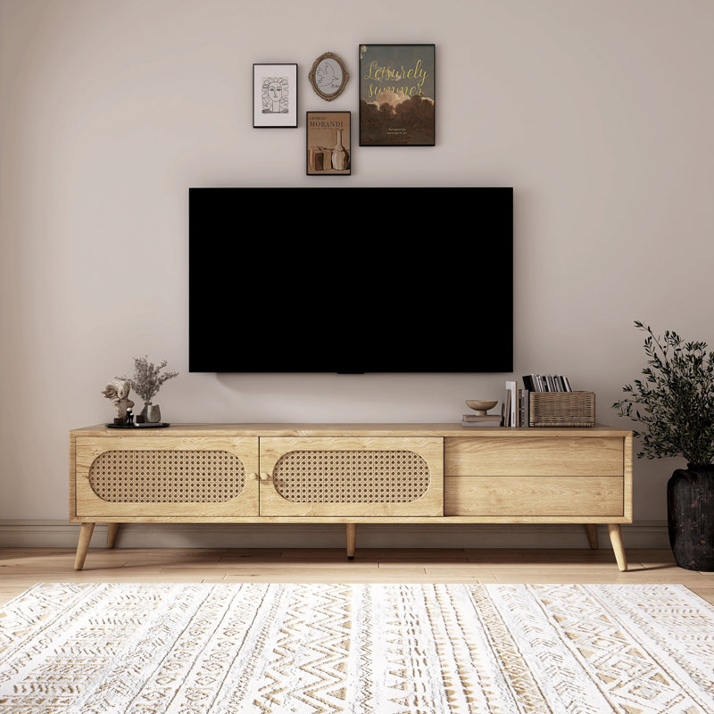 Meuble télé moderne avec portes coulissantes décoratives en rotin