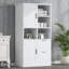 Armoire de rangement pour salle de bain avec portes et tiroirs, plusieurs espaces de rangement, style autoportant, tablette ouverte, tablette réglable, blanc