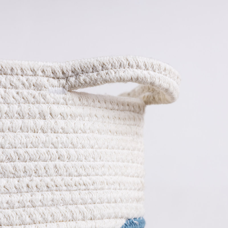 Fabric Laundry Hamper with Handles, White/Blue