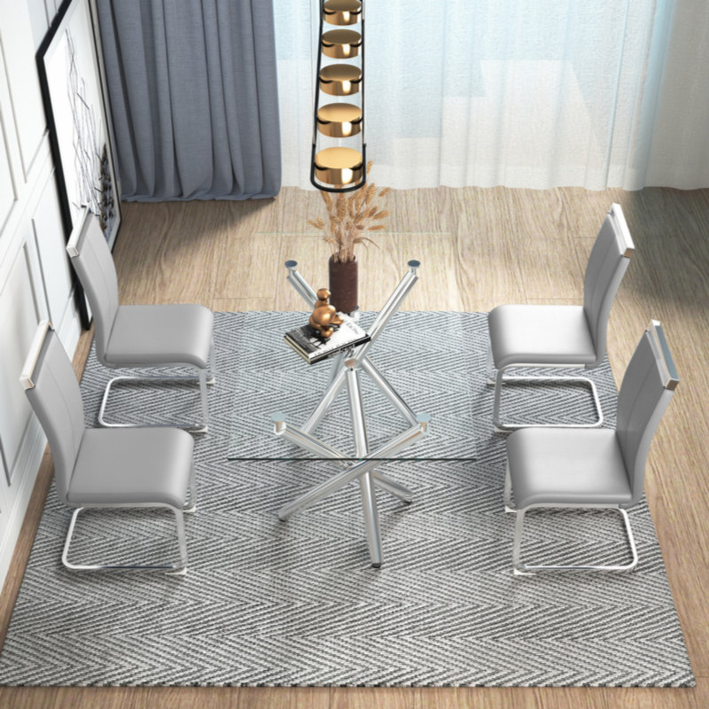 Chaises de salle à manger en polyuréthane revêtu de polyuréthane à haut dossier, Gris clair