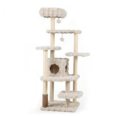 67" Multi-Level Cat Tree with Large Cat Condo Indoor Cat Tower for Kittens Beige/Gray