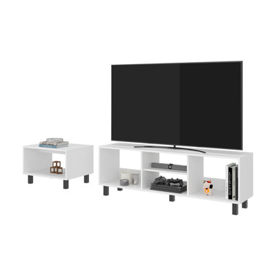 Ensemble de salon 2 pièces Carter, avec meuble télé et table basse, blanc Carter