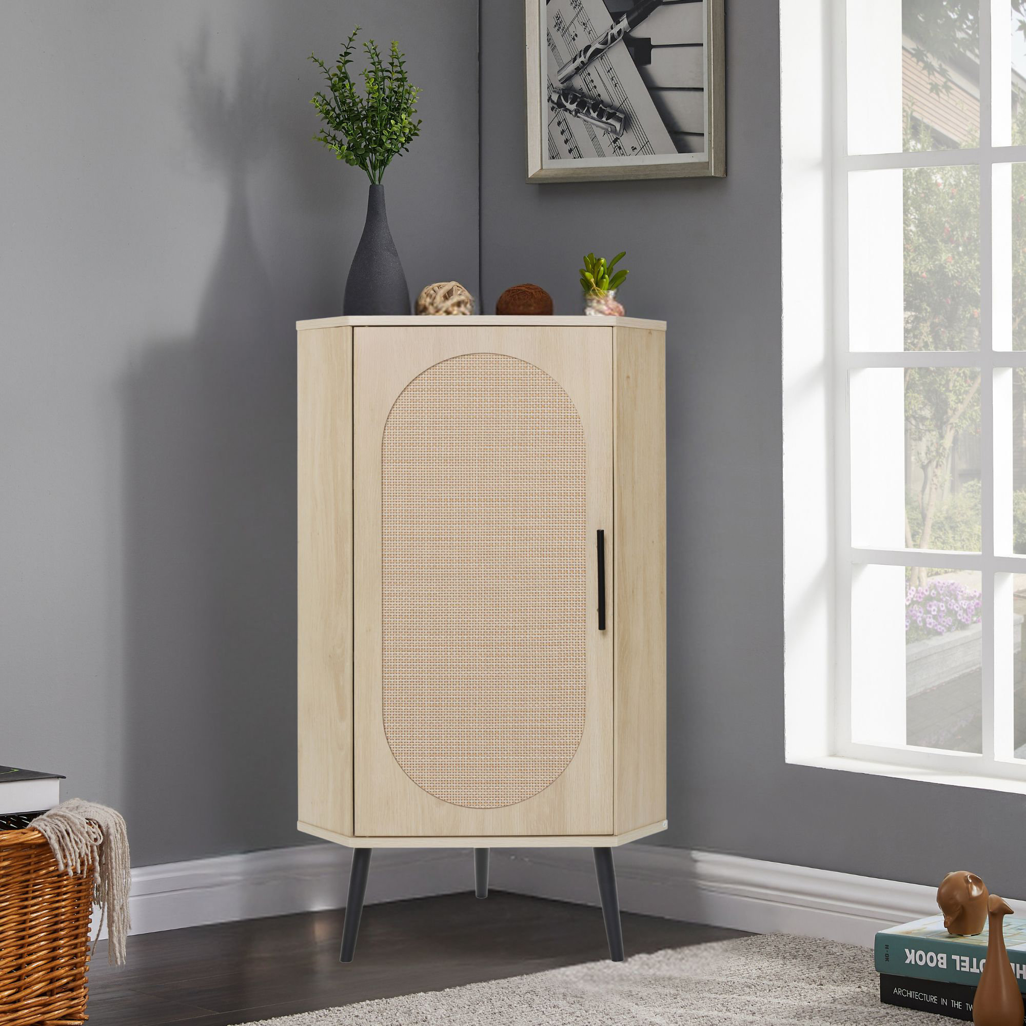 Bay Isle Home™ Small Corner Cabinet, Natural Rattan Accent Cabinet ...