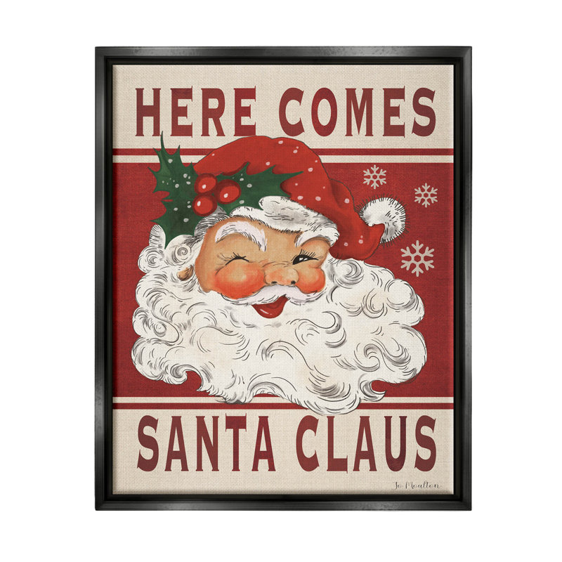 «Here Comes Santa Claus» - Cadre flottant, impression sur toile, Cadre flottant noir de jais, H 31 po x l 25 po x P 1,7 po