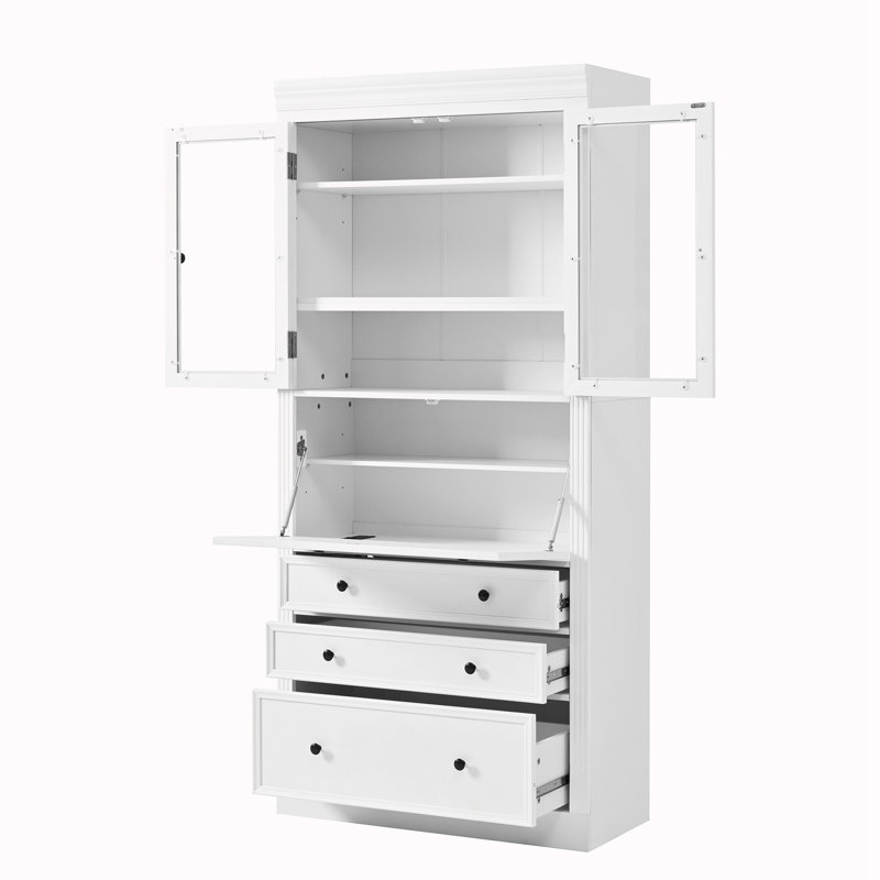 Multifunctional Cupboard with 3 Drawers,Adjustable Shelves, White