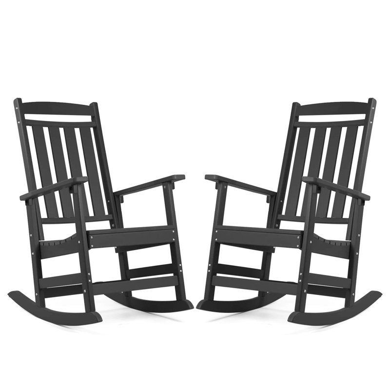 Oxing HDPE Outdoor Rocking Chair, Black