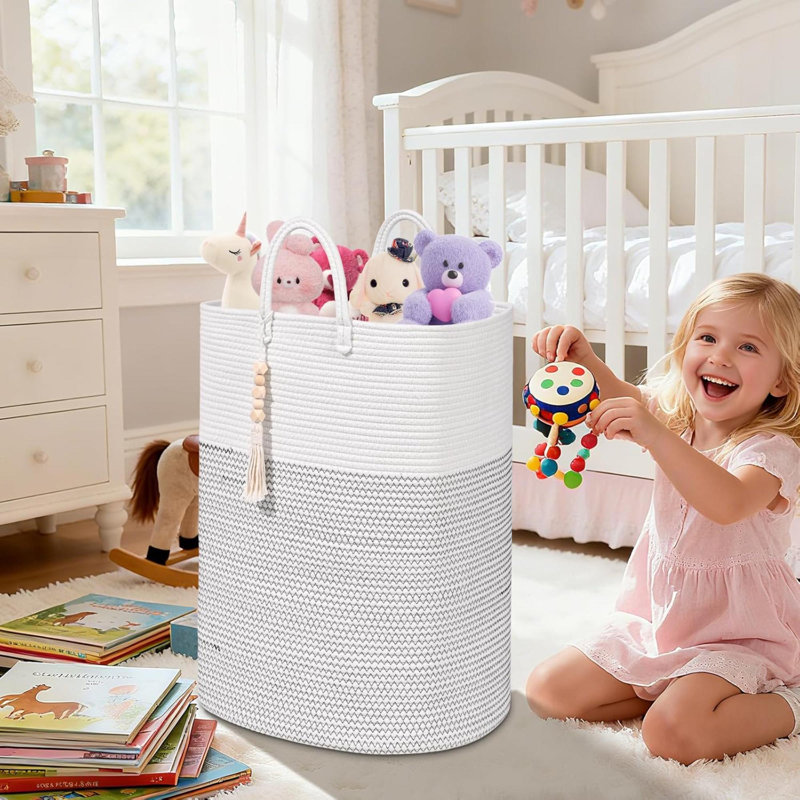Woven Laundry Basket For Clothes Rectangle Laundry Hampers With Beads Tassel Nursery Storage Basket For Toys Tall Dirty Clothes Hamper For Bedroom Aesthetic Laundry Room Organization
