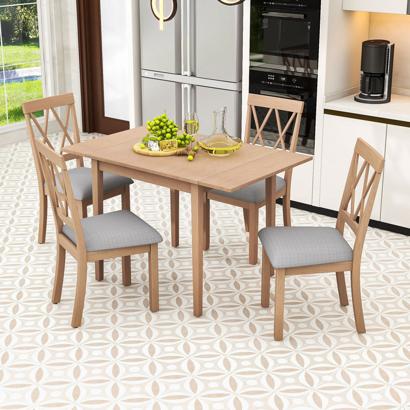 Ensemble de salle à manger à rallonge avec chaises rembourrées, Naturel, 5 Pieces: Table, 4 Chairs