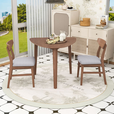 3-Piece Dining Table Set, Space-Saving Triangular Side Table with 2 Upholstered Chairs for Small Spaces