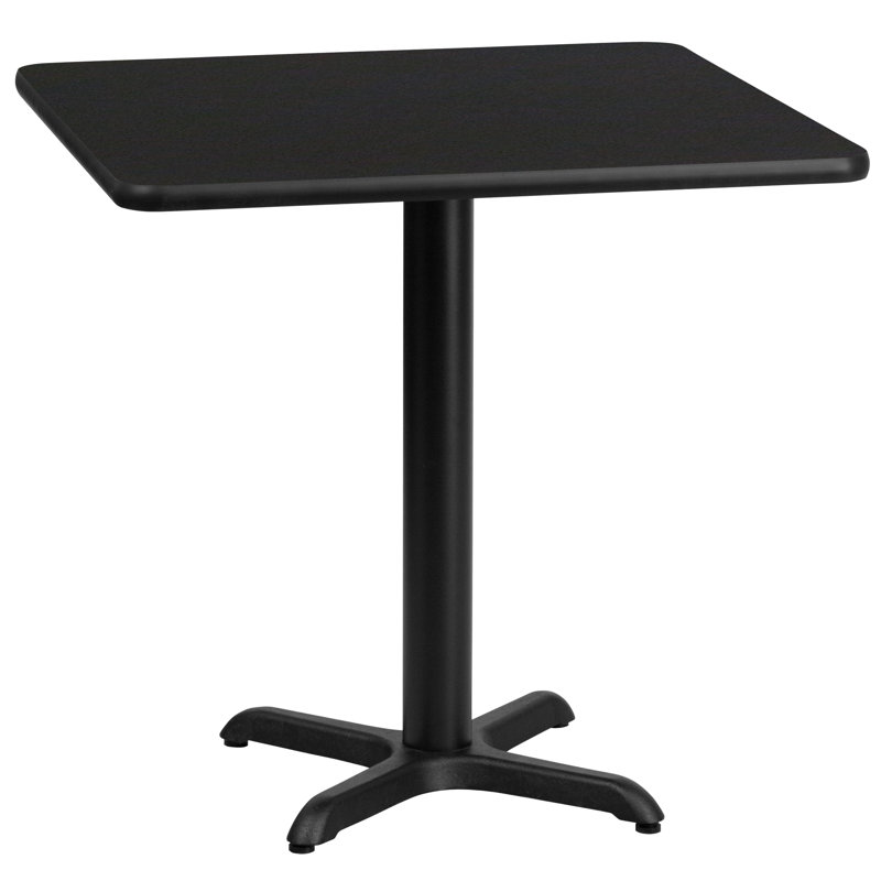 Black Square Laminate Dining Height Table with Pedestal Base