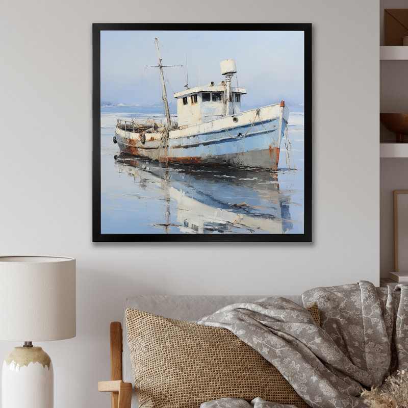 «Tranquil Waters Fishiing» - Art mural bateau, Cadre photo noir, H 16 po x l 16 po x P 1 po