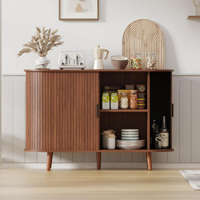 47" Buffet Cabinet,Sideboard Buffet Cabinet with Storage,Sideboard Console Table with Sliding Door & Adjustable Shelf,Curved Edge Sideboard Cabinet for Living Room, Kitchen(Brown)