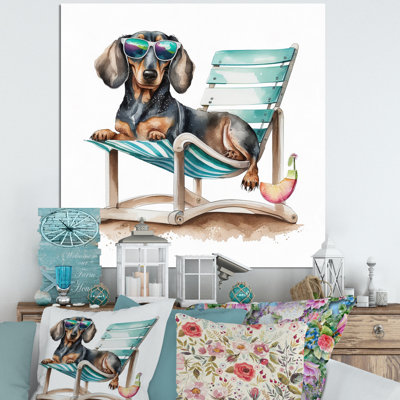 Chien couché sur une chaise à la plage I - reproduction sur toile