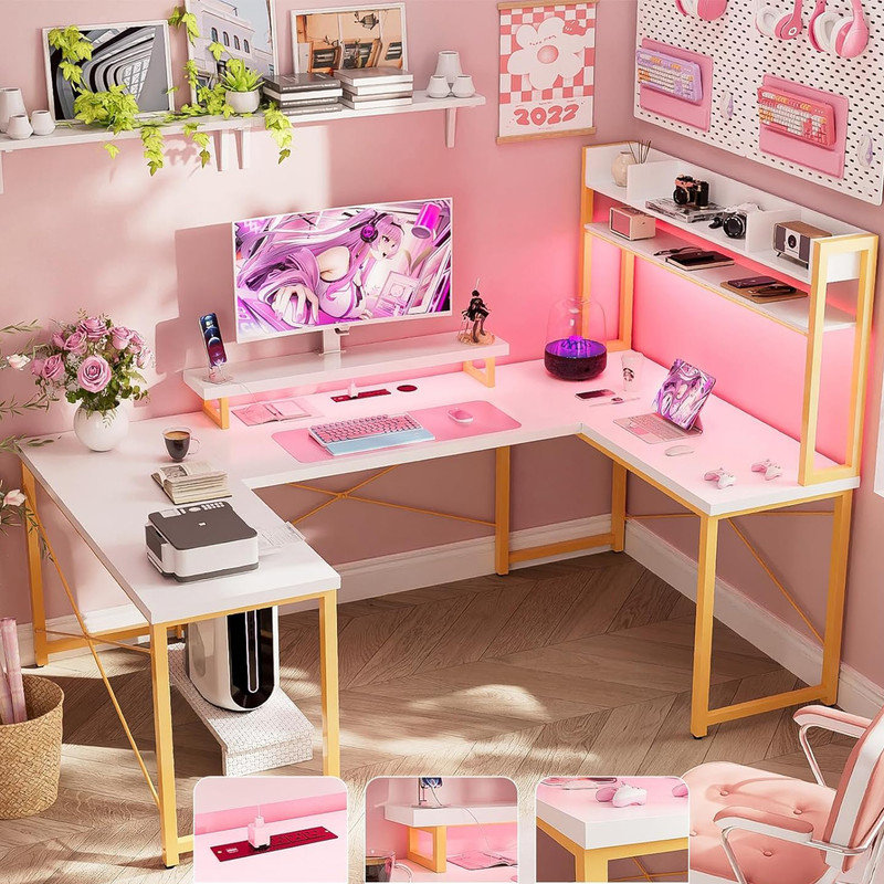 DIY U Shaped Computer Desk,White and Multi-Monitor Desks