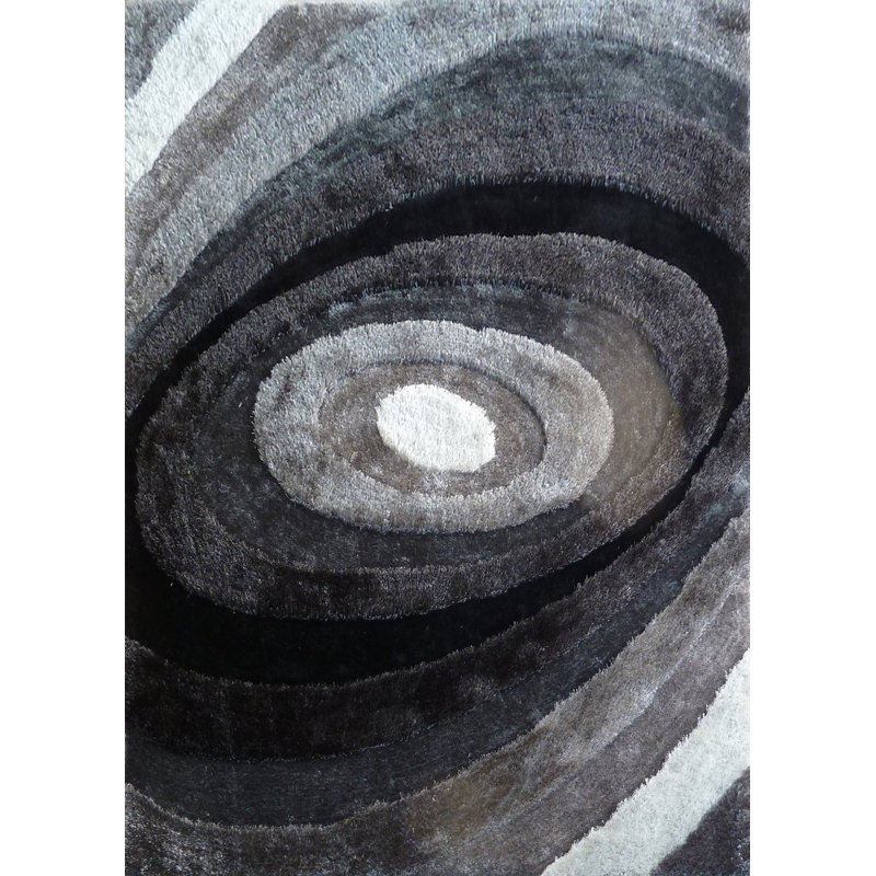 Tapis noir / gris touffeté à la main Kalusd, Rectangle 8 pi x 11 pi