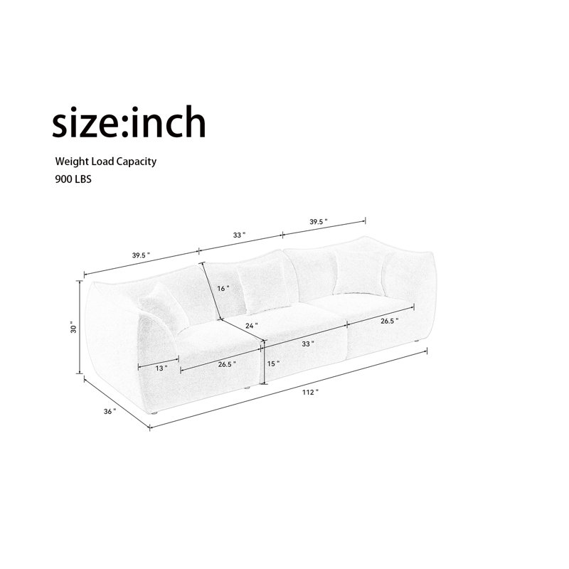 Emils Upholstered 112'' Sofa, Beige Boucle