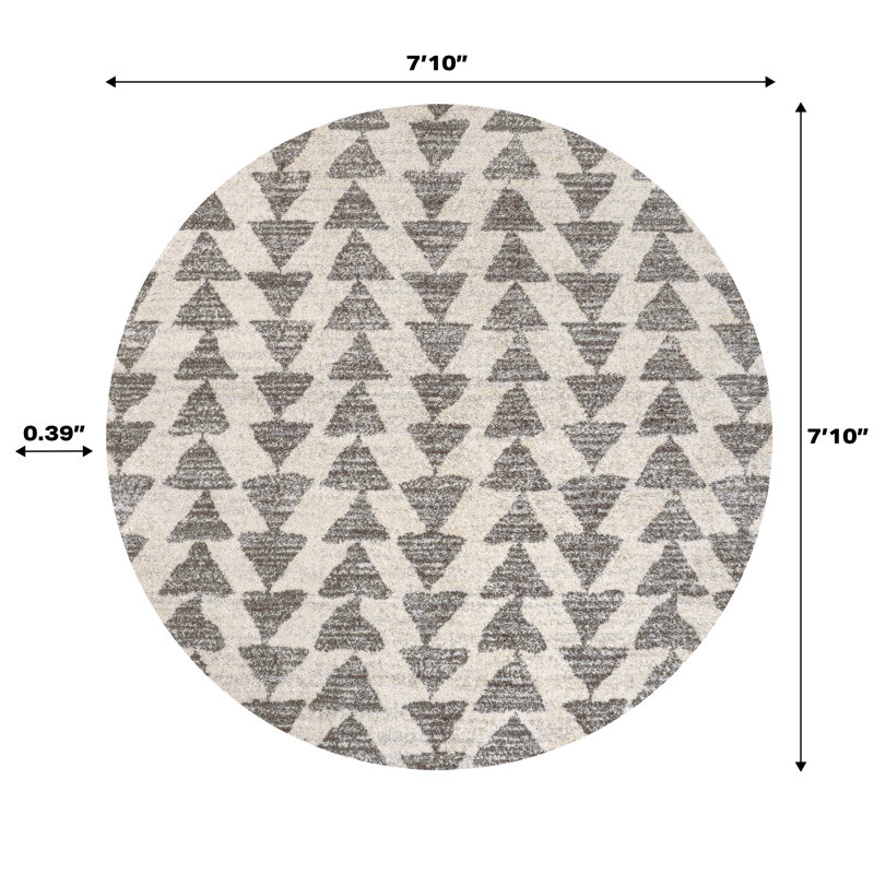 Taos Moroccan Triangle Geometric Cream/Gray Rug, Round 7'10"