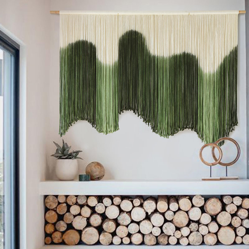 Grande décoration murale macramé macramé pour salon Macramé 59 po x l 37 po, Vert