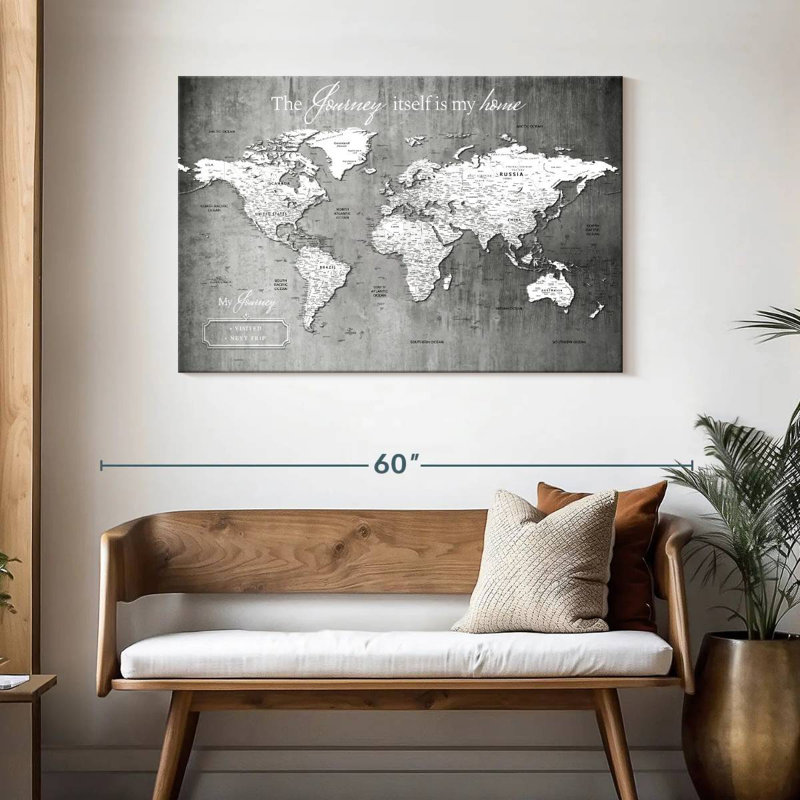 The Journey World Push Pin Map, 30" H x 45" W