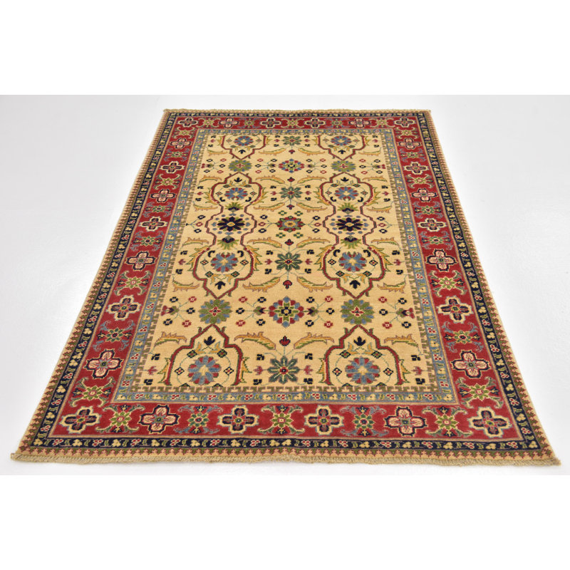 Tapis beige noué la new age beige en laine 4 pi x 6 po one-of-kind main Alayna
