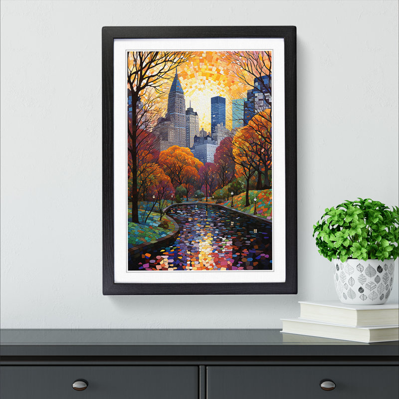 Central Park Orphism - Single Picture Frame Print on Wood, 34cm H x 25cm W x 2cm D, Black Framed