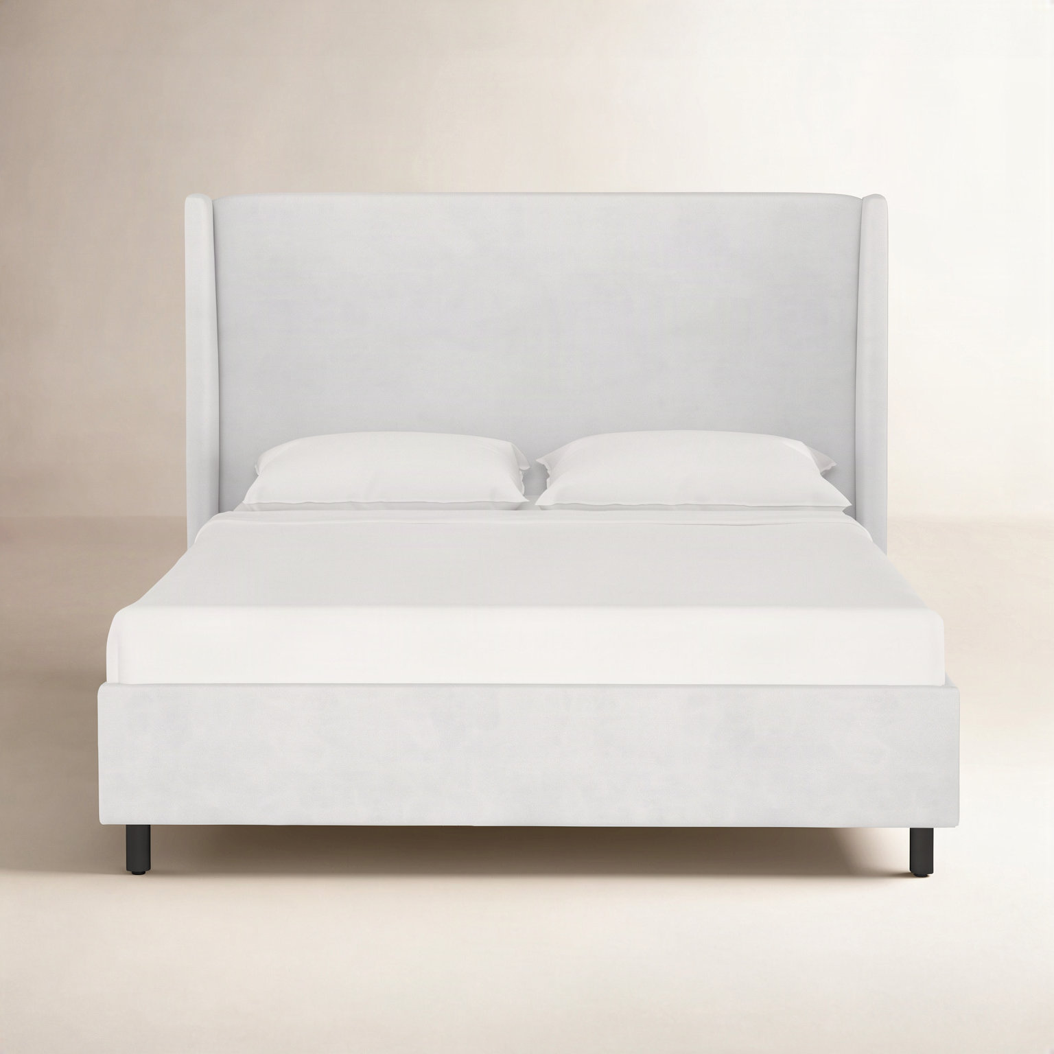 Tilly Linen Upholstered Wingback Bed, Full, Classic White Velvet