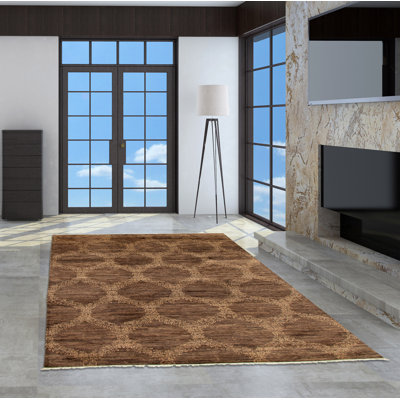 One-of-a-Kind Rectangle 6'9" X 9' New Age Wool Area Rug in Cream/Dark Brown