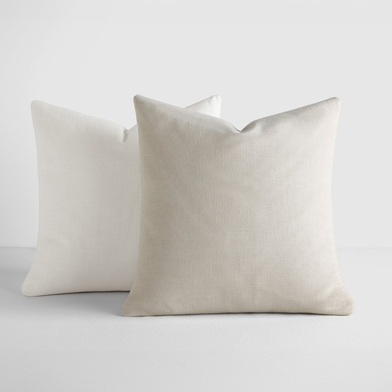 Ensemble de 2 coussins décoratifs en coton flammé uni, Blanc / Crème