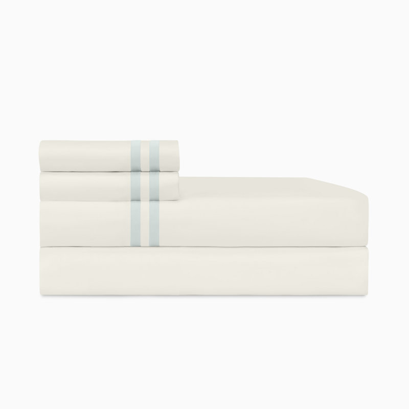 Ribbons Sateen Sheet Set, Ivory/Eucalipto, Twin