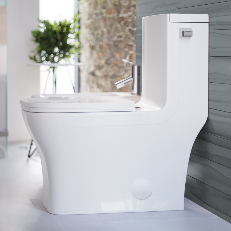 Concorde One Piece Square Right Side Flush Handle Toilet 1.28 gpf, Glossy White, Right