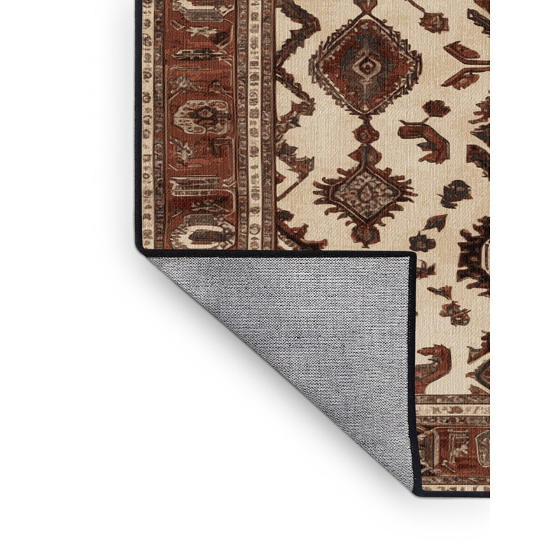 Tapis persan noir lavable à la machine, Rond 4 pi