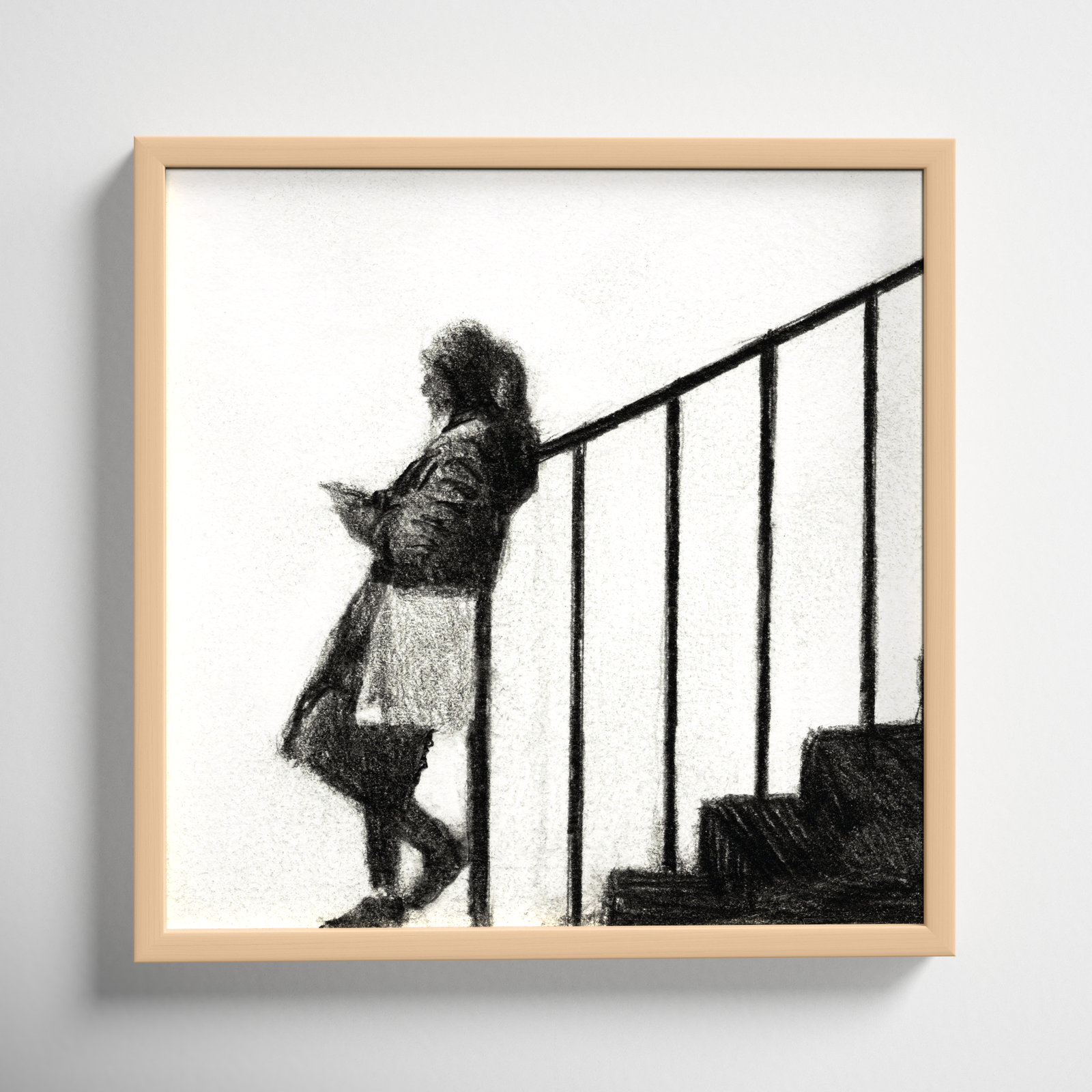 Waiting by Simon Schneiderman, Maple Wood, 16" H x 16" W x 1.25" D