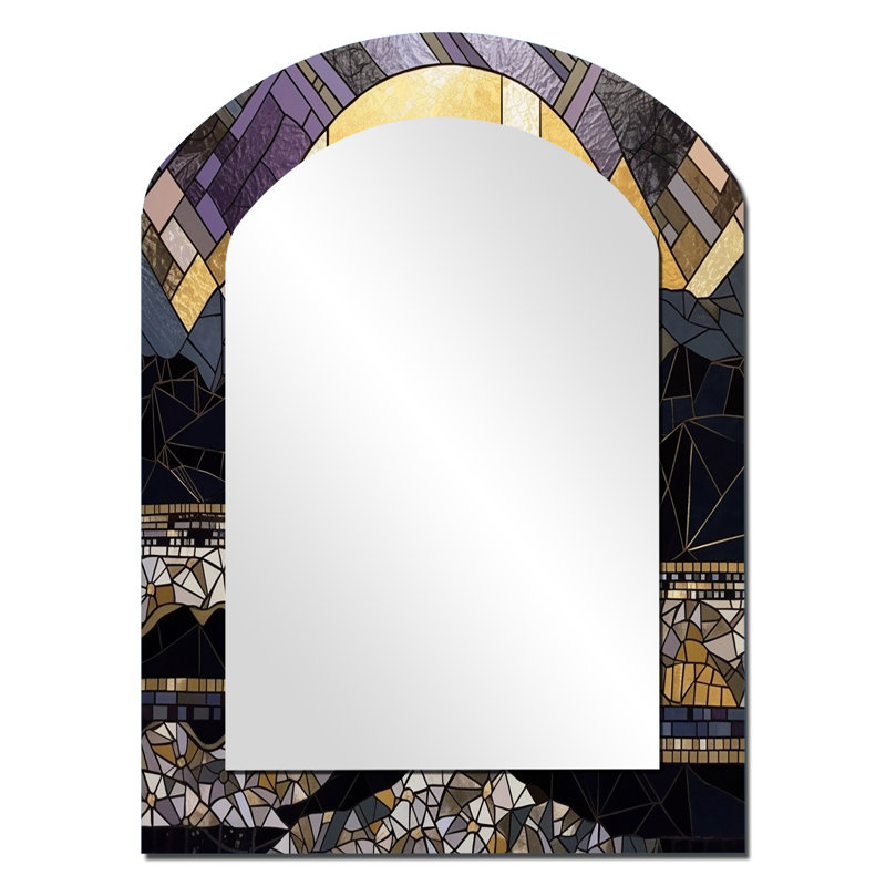 Vitrail doré - miroir mural asymétrique City, miroir décoratif arche moderne, impression d'art en métal, 34 po x 25 po