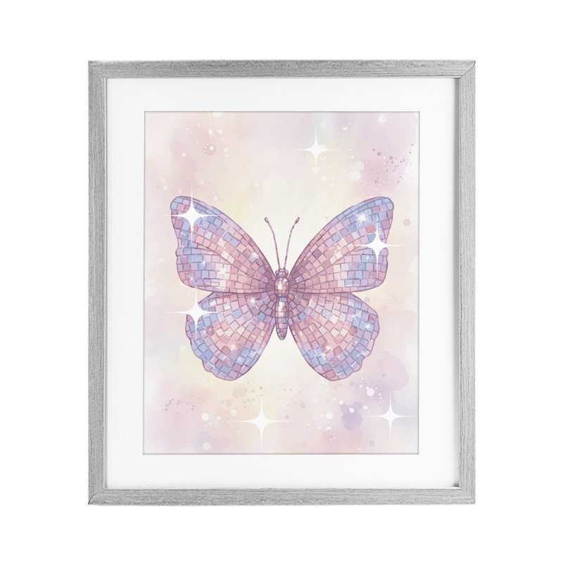 Delicate Disco Butterfly, reproduction encadrée sous verre, design par Lil 'Rue, 21 x 17, Farmhouse Grey Under Glass Framed