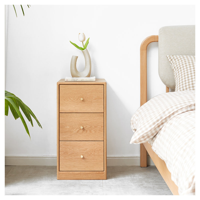 Table de chevet en chêne massif avec tiroirs de rangement, table de chevet en bois naturel pour le salon ou la chambre à coucher