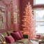 Deluxe Pre-Lit Pink Flocked Slim Fir Artificial Christmas Tree – 260 Warm White & Multi-Colour Lights, 9 Functions with Foot Pedal-129208493