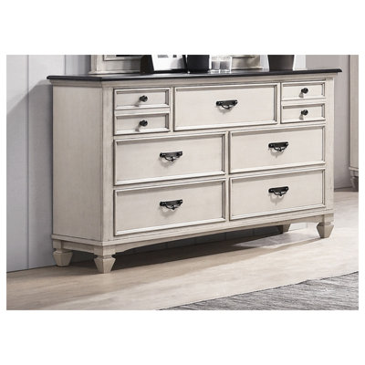 Commode en bois massif Farmhouse à deux tons avec quincaillerie en nickel noir
