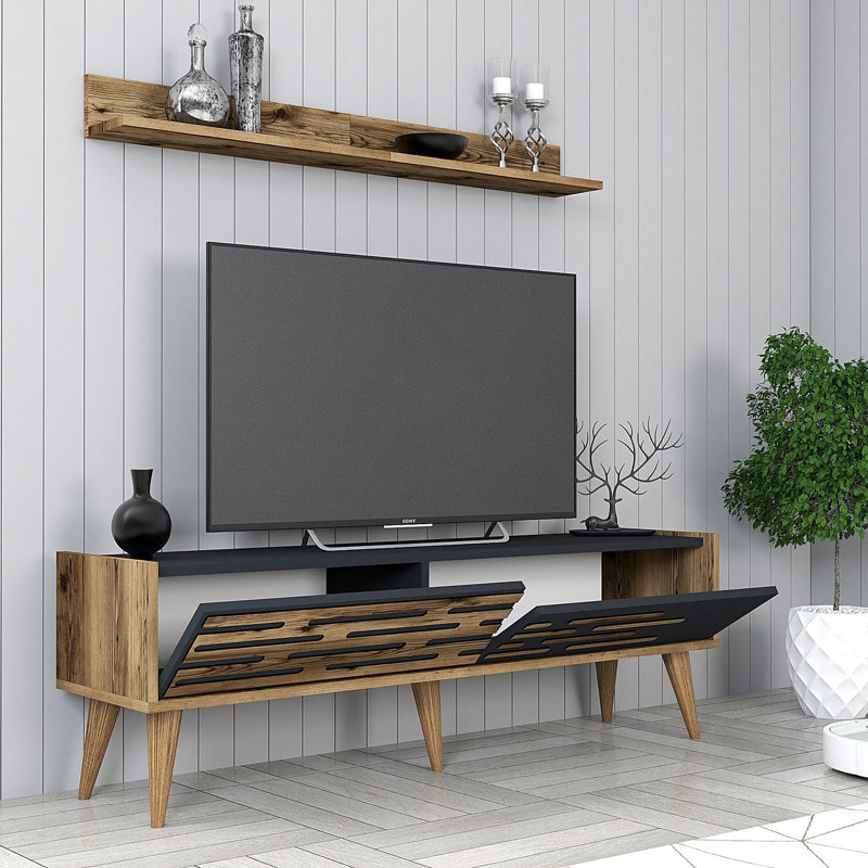 Keikei Unfinished TV Stand, Brown/Black