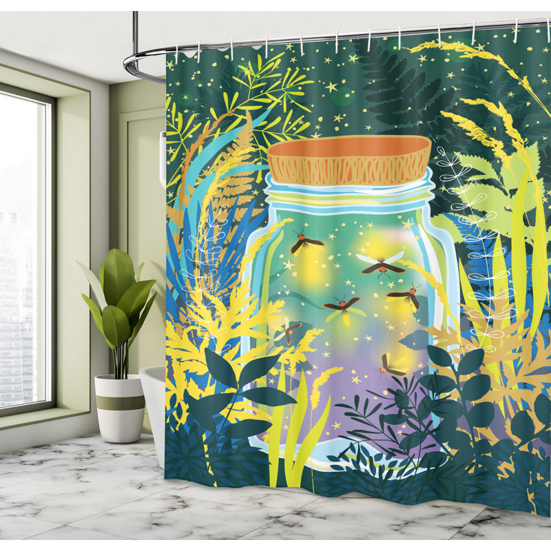 East Urban Home Firefly Shower Curtain Surreal Forest Landscape Multicolor, 70"H x 69"W