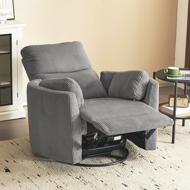 40″ Wide Power Swivel Recliner with USB Charging – Corduroy Glider Barrel Chair