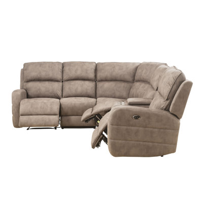 Olwen Mocha Nubuck Power Recliner Sectional Sofa W/ USB Port