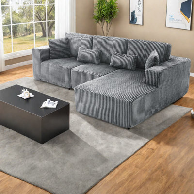Spacious Modular Grey Sofa, Chenille L-shape Couch For Modern Living Rooms