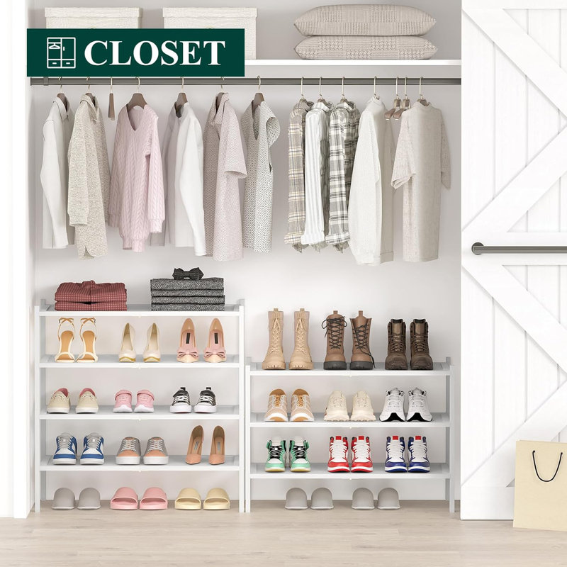 3 Tier Stackable Free Standing Shoe Rack, White