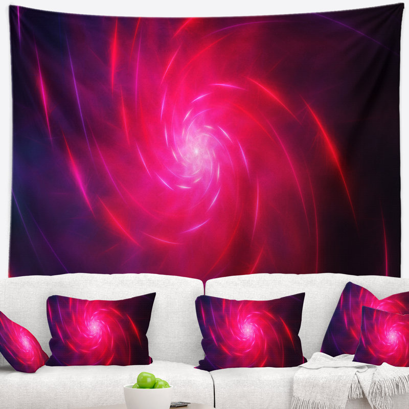 Tapisserie à spirales fractales en rose abstrait tourbillon, H 50 po x l 60 po