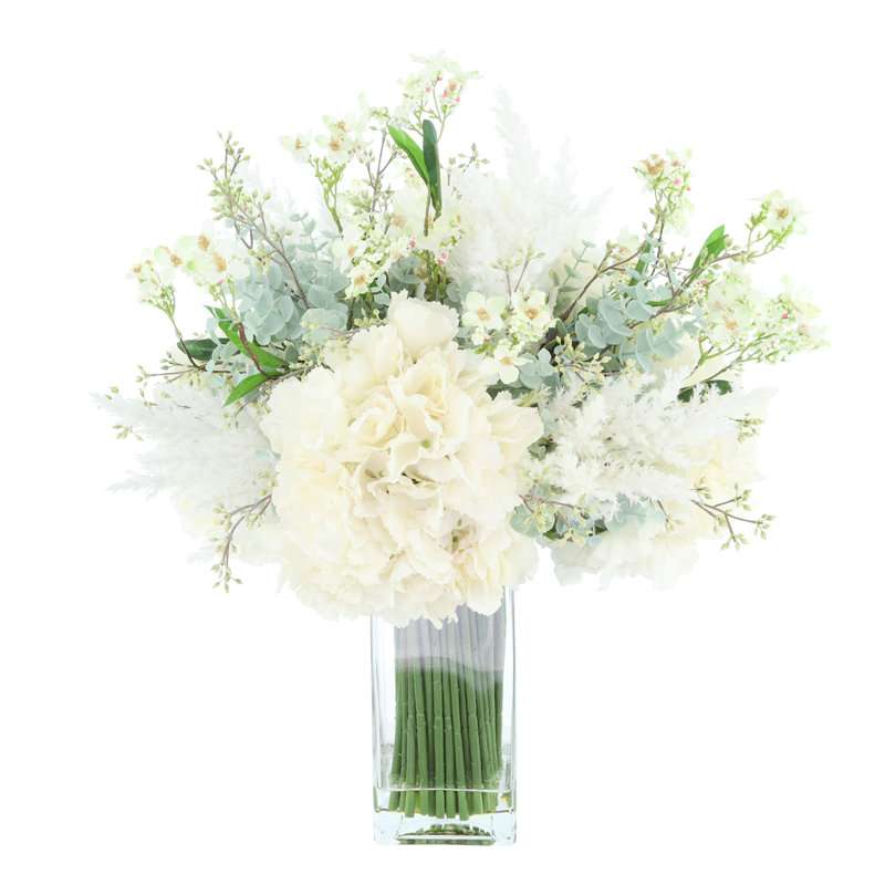 Hydrangea With Eucalyptus And Grass Arrangement