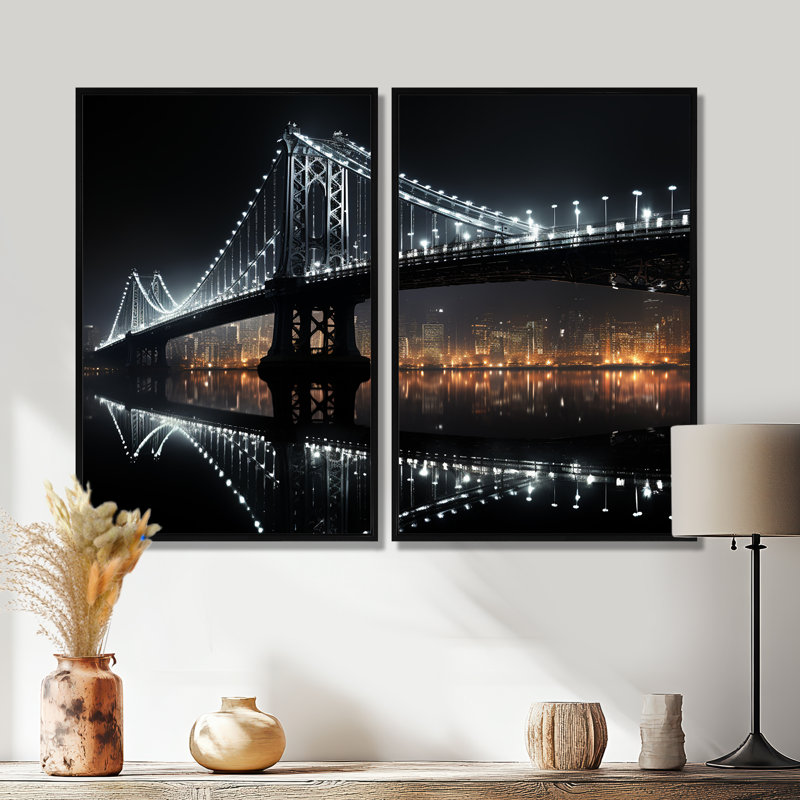 Ching - grands ponts, impressions sur toile, 36" H x 48" W, Impression encadrée flottante, Black