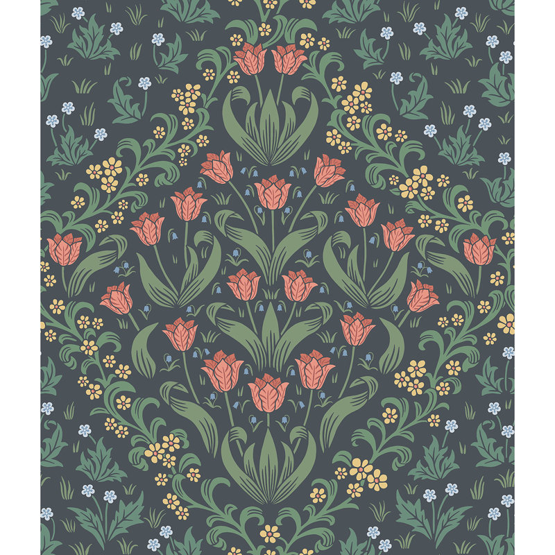 Floral Wallpaper Roll, Green/Orange