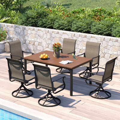 63" Outdoor Dining Set with Rectangular Dining Table and 6 Textilene Swivel Dining Chairs by Red Barrel Studio