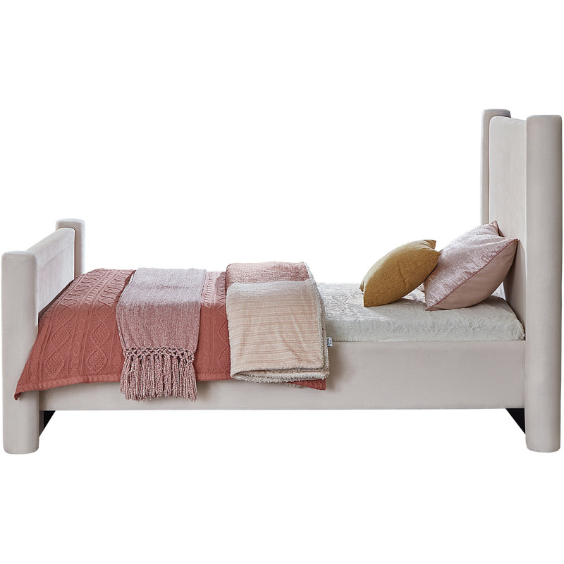 Elias Upholstered Platform Bed, Twin, Cream Velvet