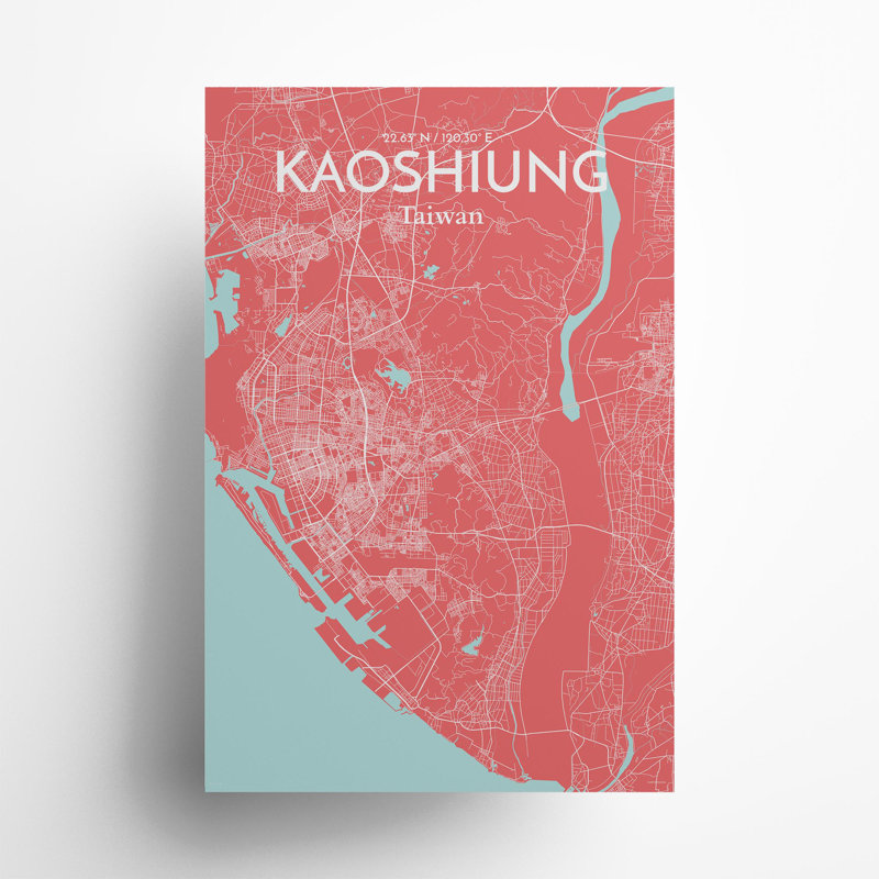 Kaoshiung City Map in Maritime 1 Piece Wall Art, 36cm H x 24cm W x 0.05cm D